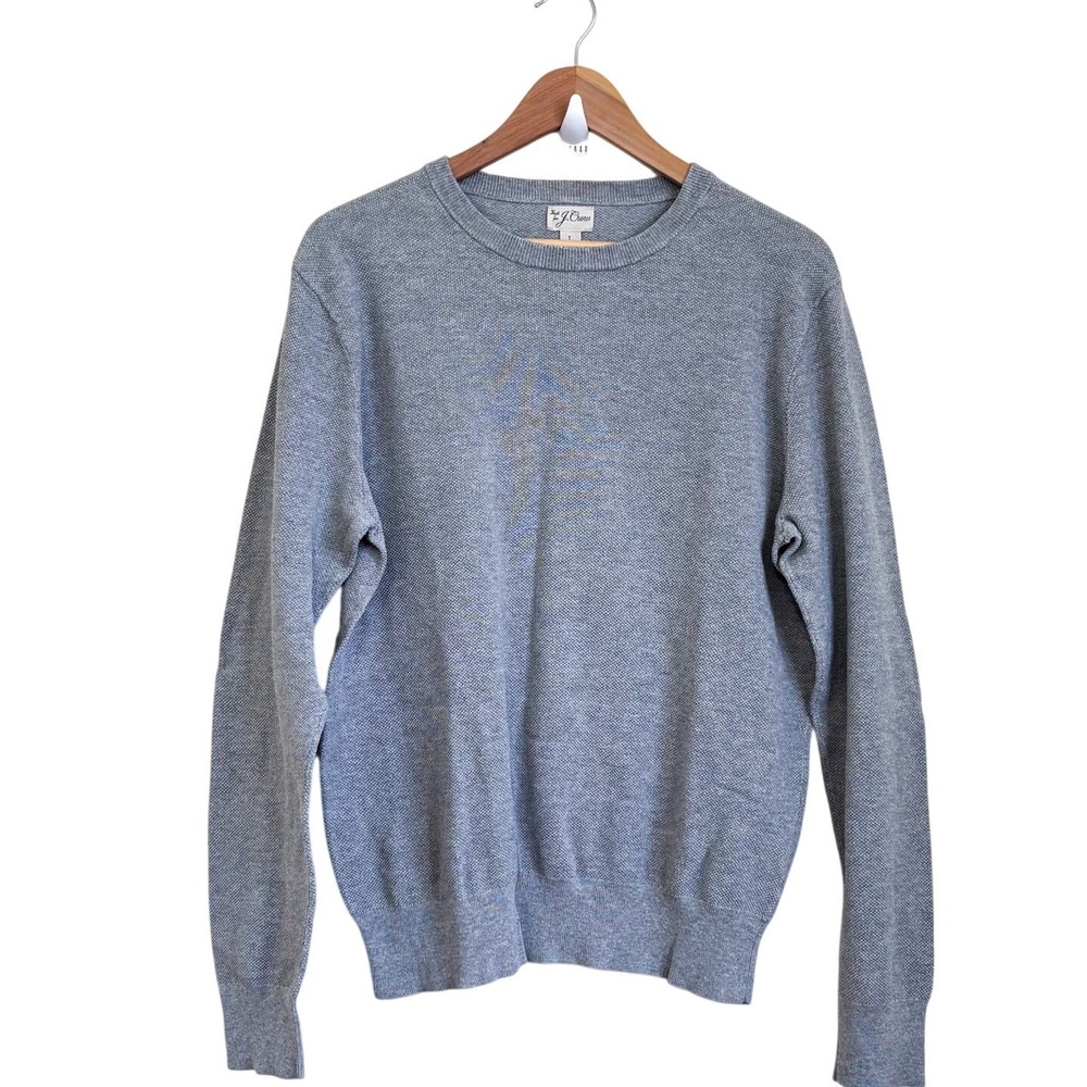 J Crew Mens Cotton‎ Pique Stitch Crewneck Sweater Size L Gray